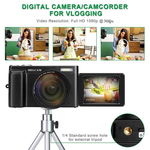  Digital Camera Video Camcorder, Full HD 1080P 24.0MP MELCAM YouTube Vlogging Camera with Wide Angle Lens and 32GB SD Card, 3.0 Screen, WiFi Function, Face Detection, Flash Light, 1