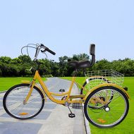 Iglobalbuy 6 SpeedThree Wheel Adult Tricycle Trike 24” W/Large Size Basket (Yellow)