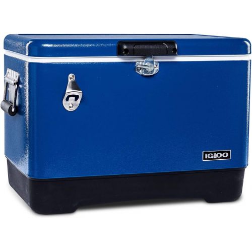  Igloo Ultratherm 54 Quart Modern Steel Legacy Cooler with Soft Grip Handle and Attached Stainless Steel Bottle Opener, Blue