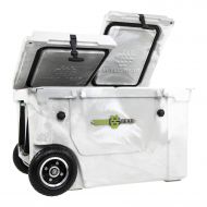 Igloo WYLD 50 Quart Dual Compartment Cooler with Wheels (White/Grey) & Tap Kit! Aerator Port Kit & Rod Holder Available for Camping Fishing Boating & Tailgating