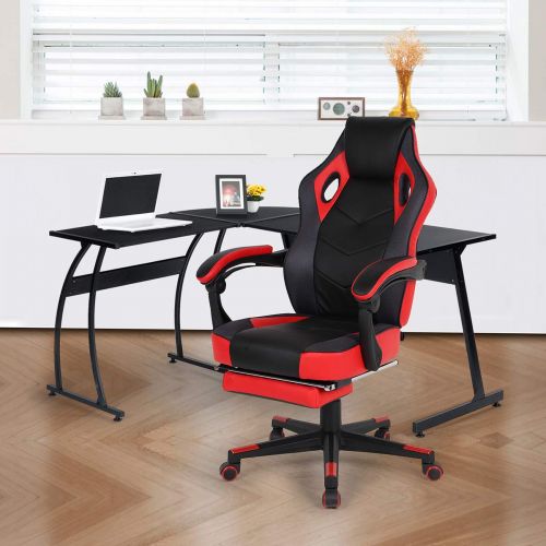  Ihouse HOMY CASA Adjustable Leather Computer Desk Swivel Office Chair with High Back&Armrest &Headrest (Red Patchwork)