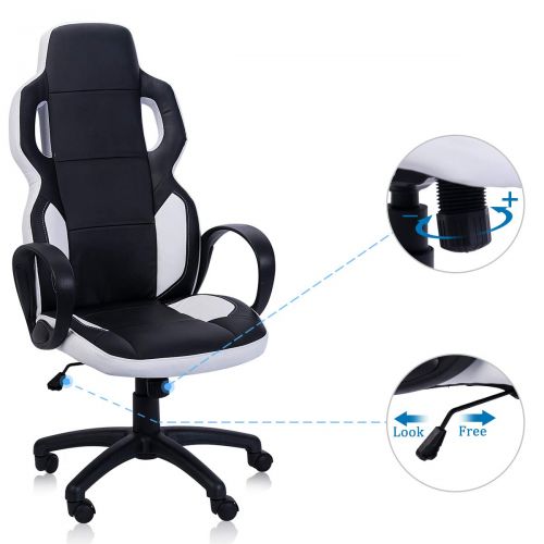  Ihouse HOMY CASA Leather Ergonomic Height Adjustable Swivel Office Chair with High Back,Armrest,Headrest (Black -Leather)
