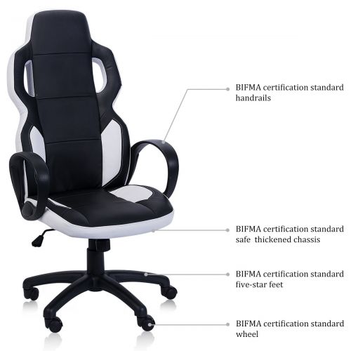 Ihouse HOMY CASA Leather Ergonomic Height Adjustable Swivel Office Chair with High Back,Armrest,Headrest (Black -Leather)