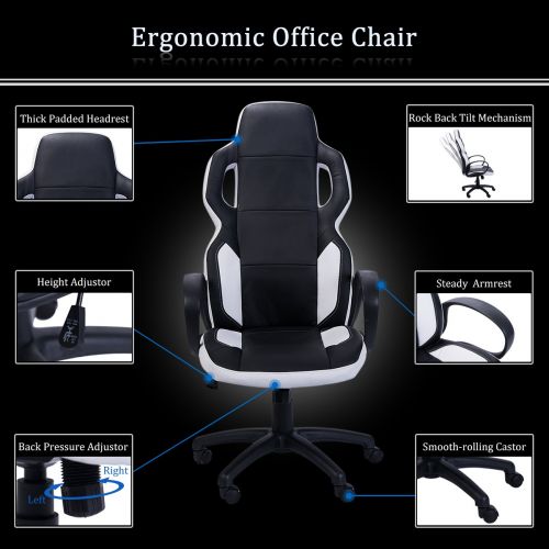  Ihouse HOMY CASA Leather Ergonomic Height Adjustable Swivel Office Chair with High Back,Armrest,Headrest (Black -Leather)