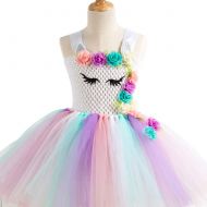 Ihreesy ihreesy Rainbow Ribbon Tutu Skirts with Flowers Unicorn Horn Headband Ballet Tulle Onesie Dress for Little Girls Dress Up Princess Dress Birthday Party Costume Set,10-12 Years Old