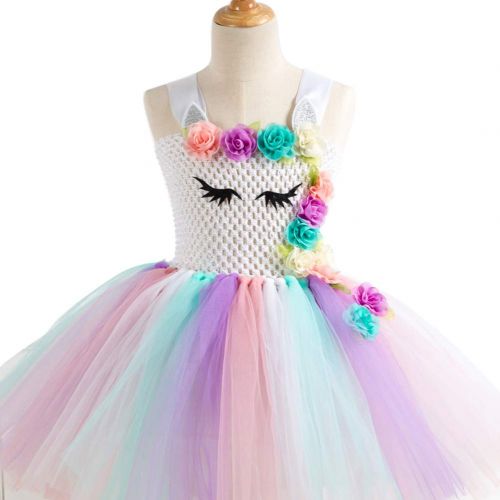  Ihreesy ihreesy Rainbow Ribbon Tutu Skirts with Flowers Unicorn Horn Headband Ballet Tulle Onesie Dress for Little Girls Dress Up Princess Dress Birthday Party Costume Set,10-12 Years Old