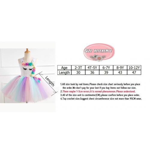  Ihreesy ihreesy Rainbow Ribbon Tutu Skirts with Flowers Unicorn Horn Headband Ballet Tulle Onesie Dress for Little Girls Dress Up Princess Dress Birthday Party Costume Set,10-12 Years Old