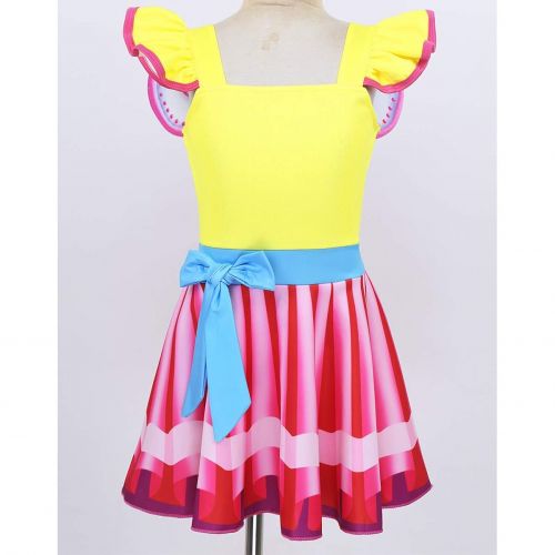  Iiniim iiniim Kids Girls Fancy Costumes Dresses up with Wings Ruffled Fly Sleeve Rainbow Halloween Pageant Party Tutu Dress