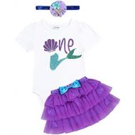 iiniim Baby Girls Mermaid First 1st Birthday Outfit Romper Bodysuit with Tutu Skirt Headband Set Princess Party Costumes