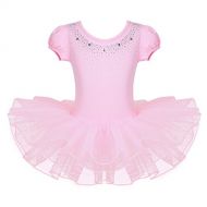 Iiniim iiniim Toddler Little Girls Short Bubble Sleeves Rhinestone Ballet Dance Leotard Tutu Skirted Princess Dress