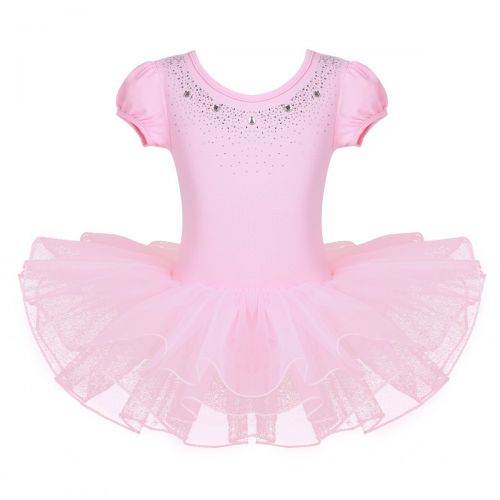  Iiniim iiniim Toddler Little Girls Short Bubble Sleeves Rhinestone Ballet Dance Leotard Tutu Skirted Princess Dress
