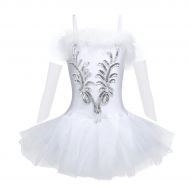 Iiniim iiniim Girls Sequined Beads Ballet Tutu Dress Leotard Outfit White Swan Party Dance wear Costumes Gloves Hair Clip
