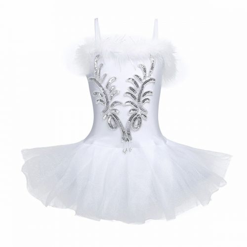  Iiniim iiniim Girls Sequined Beads Ballet Tutu Dress Leotard Outfit White Swan Party Dance wear Costumes Gloves Hair Clip