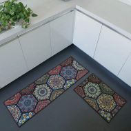 Iisutas iisutas 2 Piece Non-Slip Kitchen Mat Runner Rug Set Doormat Vintage Design Baroque Style,Hexagon (15x47+15x23)