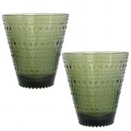 Iittala Kastehelmi Moss Green Tumblers, Set/2 Pieces by Oiva Toikka