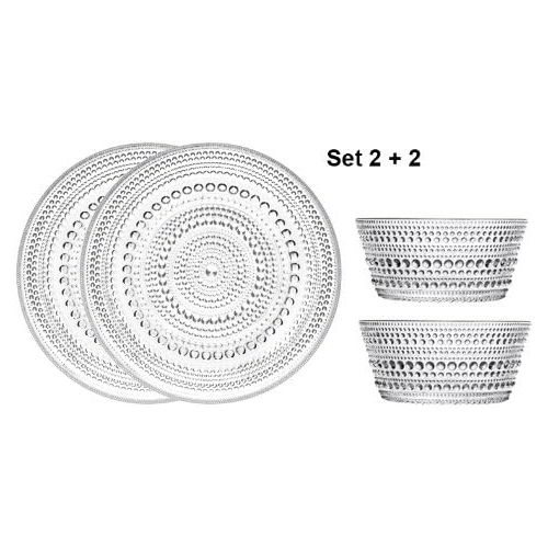  Iittala Teller + Schalchen Set 4 TLG. - kristall klar Kastehelmi