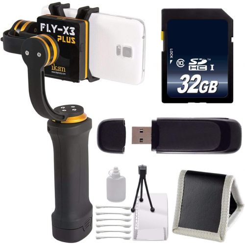  ikan FLY-X3-Plus 3-Axis Smartphone Gimbal Stabilizer GoPro Mount + 32GB Memory Card + Deluxe Starter Kit Bundle