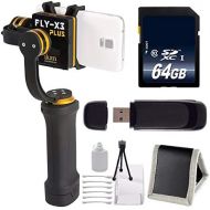 6Ave ikan FLY-X3-Plus 3-Axis Smartphone Gimbal Stabilizer with GoPro Mount + 64GB Memory Card + Deluxe Starter Kit Bundle
