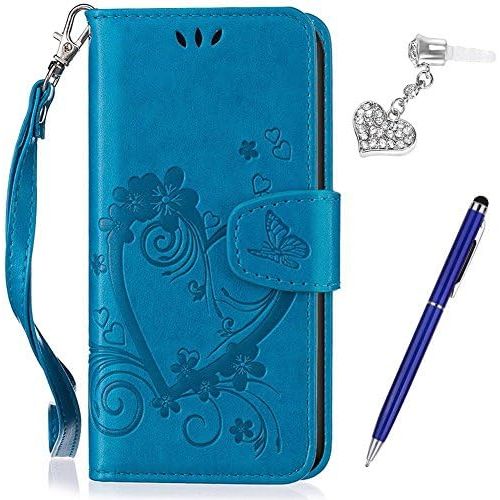  [아마존베스트]Ikasus Compatible with Huawei P20 Lite case, Huawei P20 Lite protective case, embossed love heart butterfly flowers, PU leather flip case, mobile phone case, wallet case, protective case