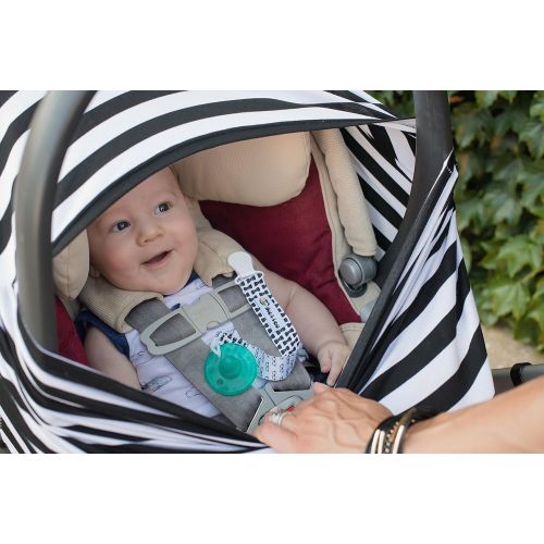 Premium Baby Car Seat Cover Set By Ike & Leo - Multipurpose Stretchy Baby Cart Canopy -Breastfeeding Cover - Lightweight & Breathable - Black & White Classic Stripes Design - Bonus