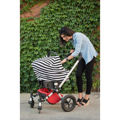  Premium Baby Car Seat Cover Set By Ike & Leo - Multipurpose Stretchy Baby Cart Canopy -Breastfeeding Cover - Lightweight & Breathable - Black & White Classic Stripes Design - Bonus