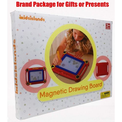  [아마존베스트]ikidsislands IKS95R Colorful Magnetic Drawing Board for Kids & Toddlers, Girls & Boys, with 4 Stamps and 1 Pen ( Portable, Erasable, Non-Toxic, No Mess Toy, Red Color )