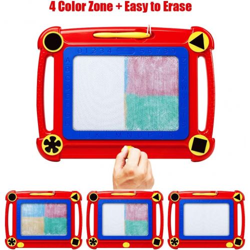  [아마존베스트]ikidsislands IKS95R Colorful Magnetic Drawing Board for Kids & Toddlers, Girls & Boys, with 4 Stamps and 1 Pen ( Portable, Erasable, Non-Toxic, No Mess Toy, Red Color )