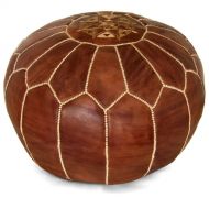 Ikram Design Stuffed Brown Moroccan Leather Pouf Ottoman, 20 Diameter and 13 Height