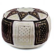 Ikram Design Fez Golden Moroccan Round Leather Pouf
