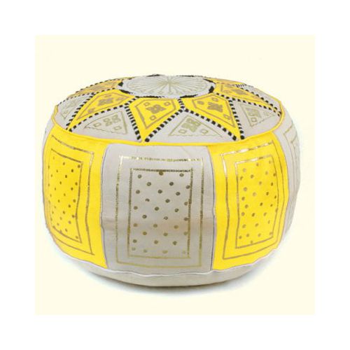  Ikram Design Fez Golden Moroccan Round Leather Pouf