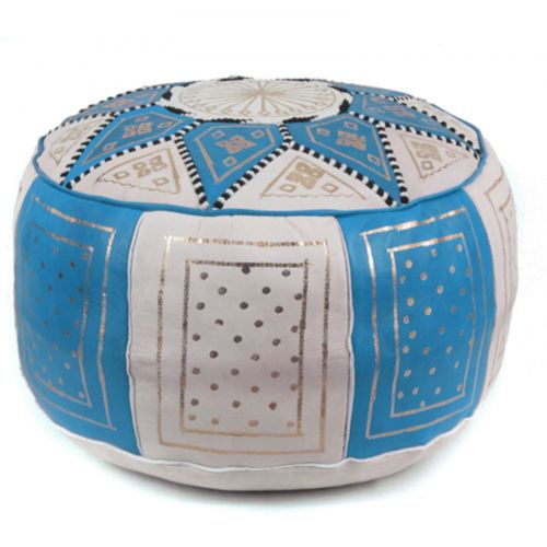  Ikram Design Fez Golden Moroccan Round Leather Pouf