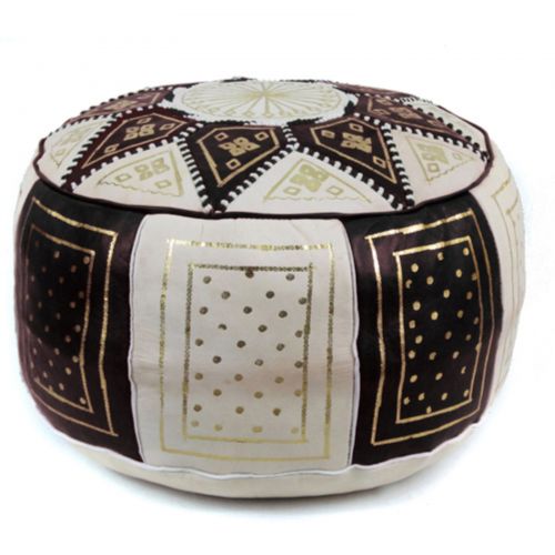  Ikram Design Fez Golden Moroccan Round Leather Pouf