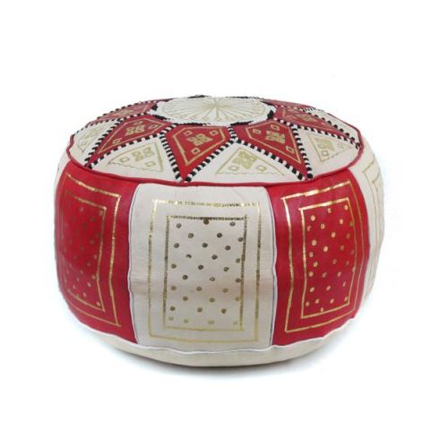  Ikram Design Fez Golden Moroccan Round Leather Pouf