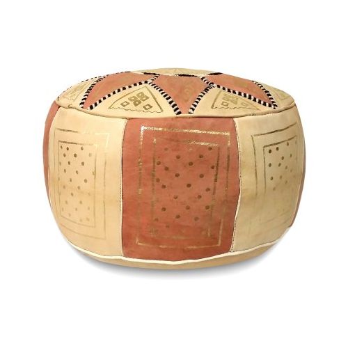  Ikram Design Fez Golden Moroccan Round Leather Pouf