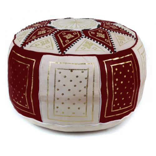  Ikram Design Fez Golden Moroccan Round Leather Pouf