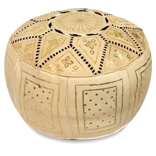  Ikram Design Fez Golden Moroccan Round Leather Pouf