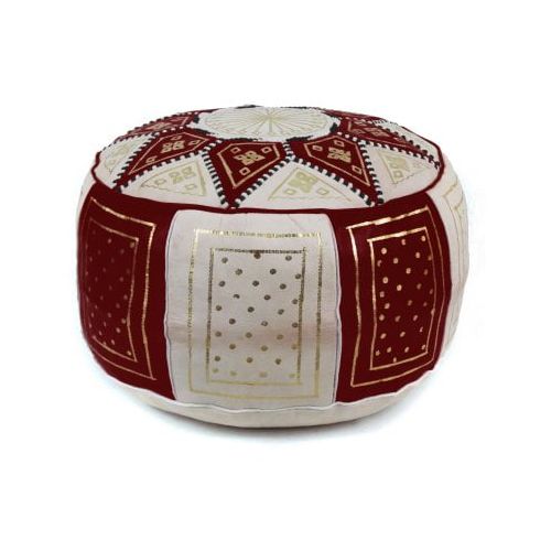  Ikram Design Fez Golden Moroccan Round Leather Pouf