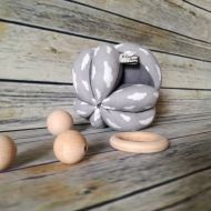 Etsy Montessori Motility ball for babies in Pure Linen and gray cotton jersey with hand-stitched white clouds.