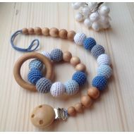 /IlonaYurchenko Set Pacifier Clip and teether Crochet beaded Pacifier holder