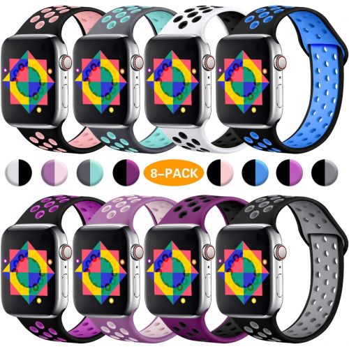  [아마존베스트]Ilopee ilopee Band Compatible with Apple Watch 40mm 44mm 38mm 42mm, Vibrant Two-Tone Waterproof Durable Silicone Sport Strap for iWatch Series 4 3 2 1 for Women/Men, S/M M/L