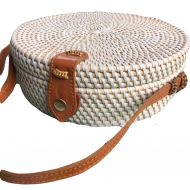 Iluka Beach White Round Rattan Bag 20cm Ata Reed Straw Bali Handbag with leather strap and lining choice