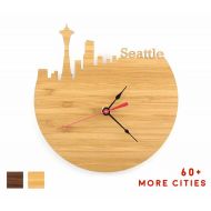 Iluxo Seattle Skyline Wooden Clock - Seattle Wall Art - Mid Century Modern Industrial Clock - Housewarming Gift