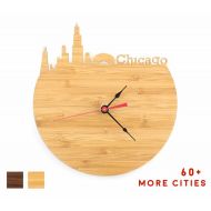 /Iluxo Chicago Skyline Wall Art Clock - Illinois Time Zone Wood Clock