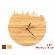 Iluxo San Francisco Skyline Wood Clock - SF Skyline California Clock - Modern Time Zone Clock