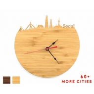Iluxo Wall Clock - Seoul Skyline Wood Clock - Time Zone Clock - Industrial Clock - Housewarming Gift