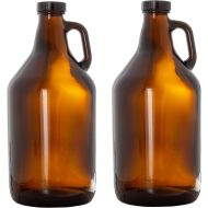[아마존베스트]Ilyapa Amber Glass Growlers for Beer, 2 Pack - 64 oz Half Gallon Jug Set with Lids - Great for Home Brewing, Kombucha, Cider & More