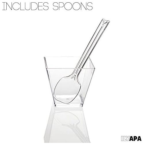  [아마존베스트]Ilyapa 100 Mini Plastic Dessert Cups with Spoons - 2 oz Dessert Shooters for Chocolate Desserts, Appetizers, Dessert Samplers, Dessert Shot Glasses & More