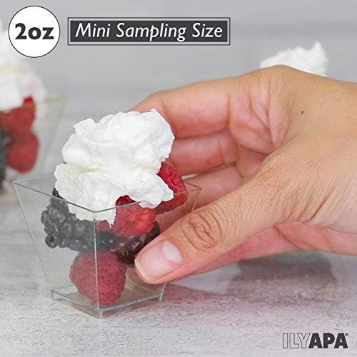  [아마존베스트]Ilyapa 100 Mini Plastic Dessert Cups with Spoons - 2 oz Dessert Shooters for Chocolate Desserts, Appetizers, Dessert Samplers, Dessert Shot Glasses & More