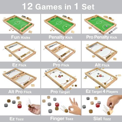  Im Flick n Kick: Wooden Multi Tabletop Indoor Portable Board Games for Kids and Family