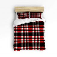 Image Duvet 3 Pieces Duvet Cover Set Full Size Red White and Black Plaid Bedding Set for Girls Boys with Zipper Ties 1 Duvet Cover 2 Pillowcases Luxury Quality Soft Durable Comfortable